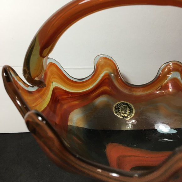 Vintage Sooner Orange Swirl Art Glass Candy Dish/Centerpiece/Decorative Bowl - Picture 11 of 16